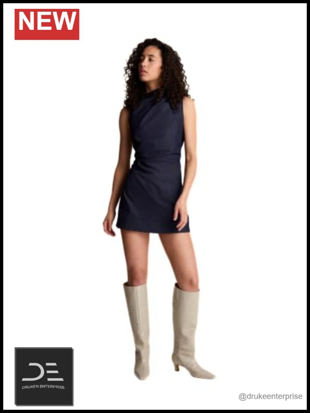 Kenneth Cole New York Mock Neck Cascade Mini Dress Sleeveless Business Casual